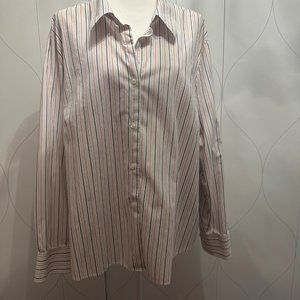 August Max Women's Button Down Pin Strip Blouse 3X